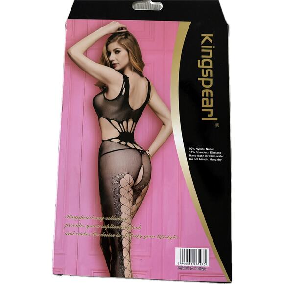 Kingspearl Black Fishnet Bodystocking Cutout Lingerie One Size Sexy Gift Bedroom - Picture 2 of 5